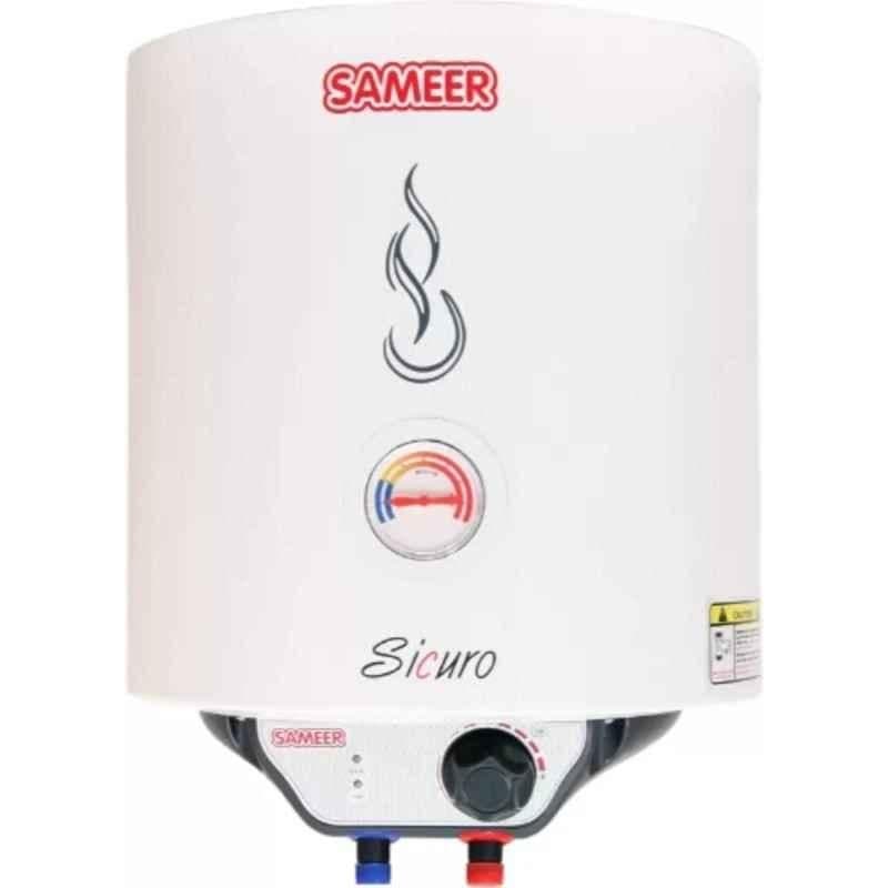 Sameer Sicuro Glassline 10L 2000W Metal White Storage Water Geyser