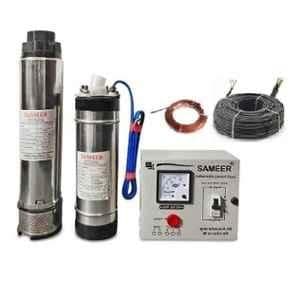 Sameer I-Flow 1HP 10 Stage Oil Filled Submersible Pump Set for Borewell with Control Panel, 30 m Safety Wire & 30 m Submersible Cable by Moglix