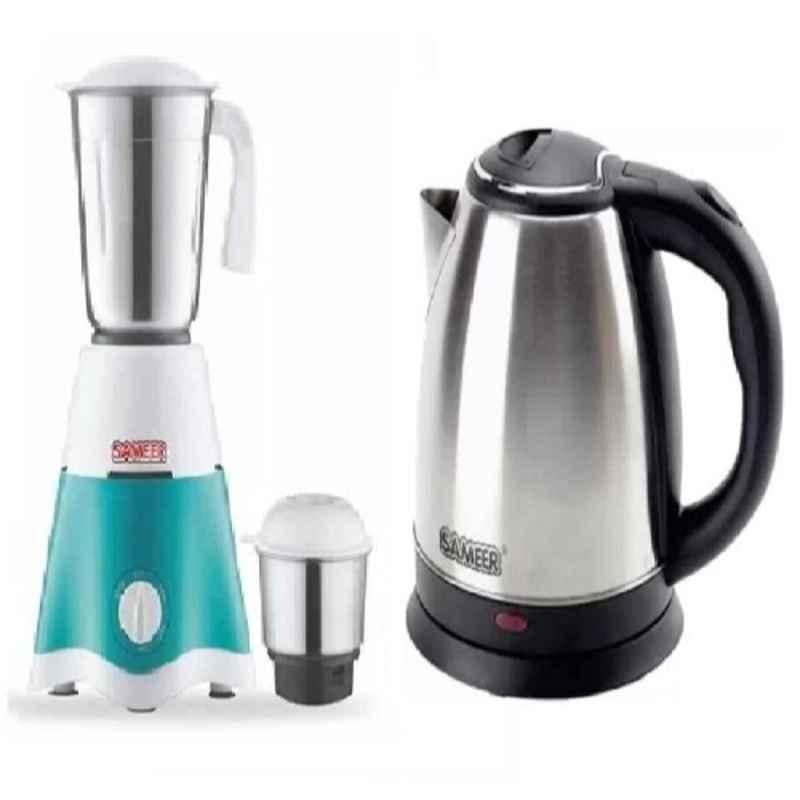 Sameer Star 550W Copper Winding Tower Shape Mixer Grinder with 2 Jars & 1.5L 1000W Metal Grey Stainless Steel Electric Kettle Combo